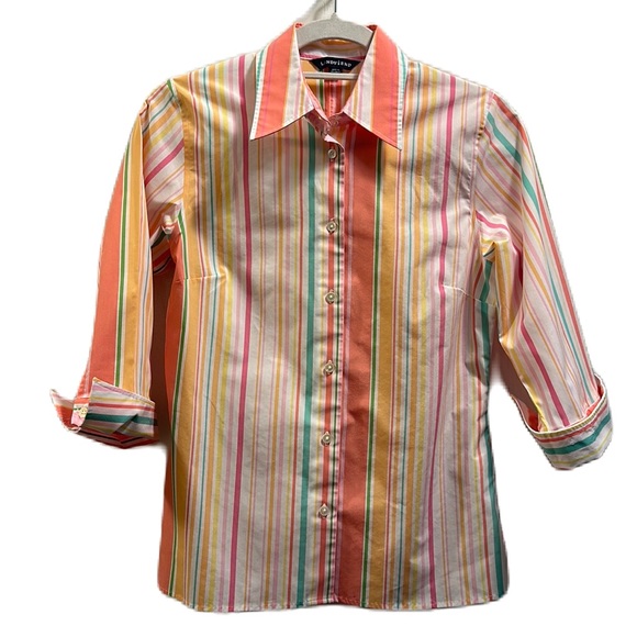 Land’s End Striped Button Down Shirt Size 6 with three quarter sleeves. - Picture 1 of 6